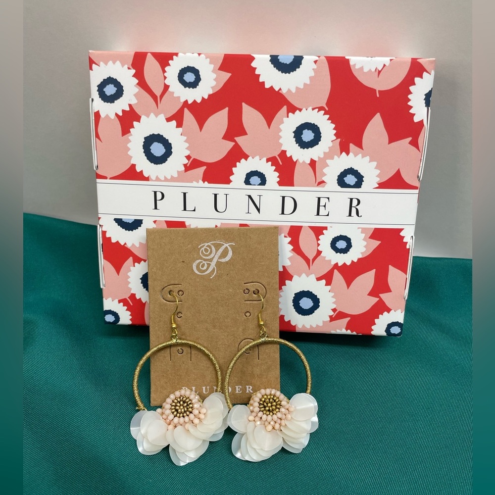Plunder Gold Hoops with White Floral Design